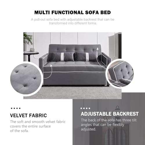 3-in-1 Pull-Out Sofa Bed with Adjustable Backrest - Grey