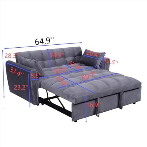 ERYE 3-in-1 Queen Convertible Sleeper Sofa Bed Modern Living Room Couch with 2 Pillows for Home, Apartment, RV