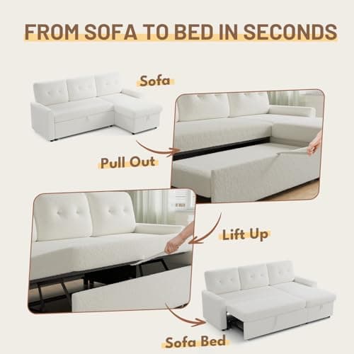 IULULU L-Shaped Boucle Sleeper Sofa with Pullout Bed and Chaise