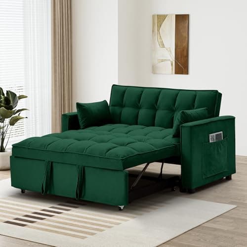 Dark Grey Velvet 3-in-1 Sleeper Sofa Bed with Adjustable Backrest and Storage Pockets