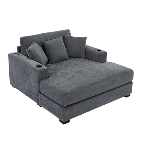 Modern 55" Oversized Chaise Lounger, Chenille Fabric Sleeper Sofa Couch for Living Room, Bedroom and Office (Blue-gray/55)  
Modern 55" Chaise Lounger, Chenille Fabric Sleeper Sofa Couch with Charge Station for Living Room, Bedroom and Office (Blue-g