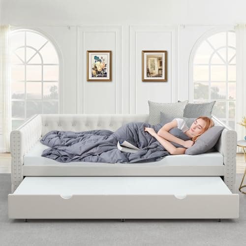 Antetek Full Size Velvet Upholstered Day Bed with Twin Pull Out Trundle for Living Room and Children's Room
| Modern Beige Daybed with Trundle for Living Room and Children's Room, No Box Spring Needed
| Antetek Full Size Velvet Daybed w/Twin Pull Ou