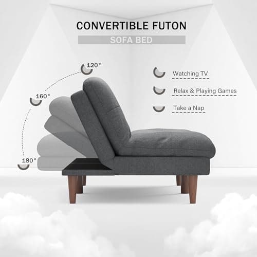 Flamaker Adjustable Futon Sofa Bed in Grey Fabric