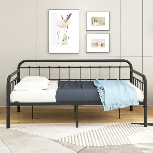 HOMERECOMMEND Heavy Duty Black Sanded Metal Daybed Frame Twin Mattress Foundation