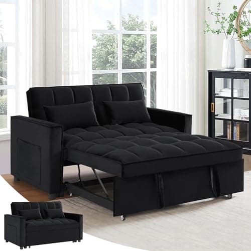 Antetek Modern Velvet Sleep Sofa Bed, Reclining Backrest, Pullout Bed, Living Room Furniture, Black