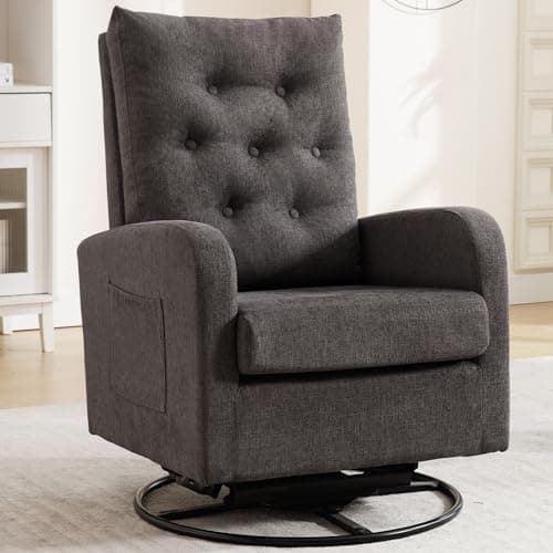 Modern Swivel Glider Rocking Chair with Storage Pocket for Living Room and Nursery White