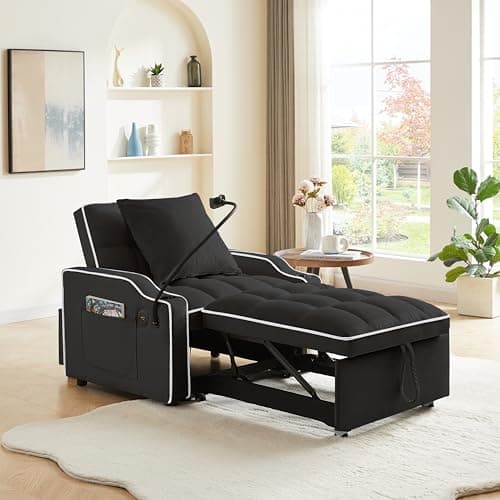 Convertible Sleeper Sofa Chair with USB and Cup Holders - Velvet Daybed for Guests