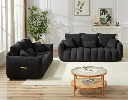 Antetek Oversized Deep Seat Teddy Sofa Set, 2 Pieces Black (82-inch)