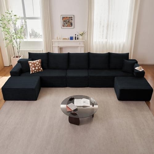 107" Grey Left-Facing Modular U-Shaped Couch with Chaise, No Assembly Required