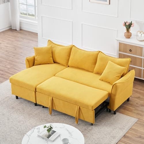 DeepGrey Linen Reversible Sectional Sleeper Couch with Storage and Pull-Out Bed