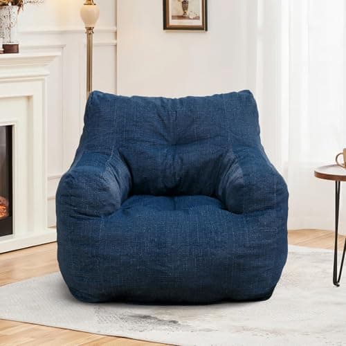 Hison Fluffy Bean Bag Chair with Armrests (White)