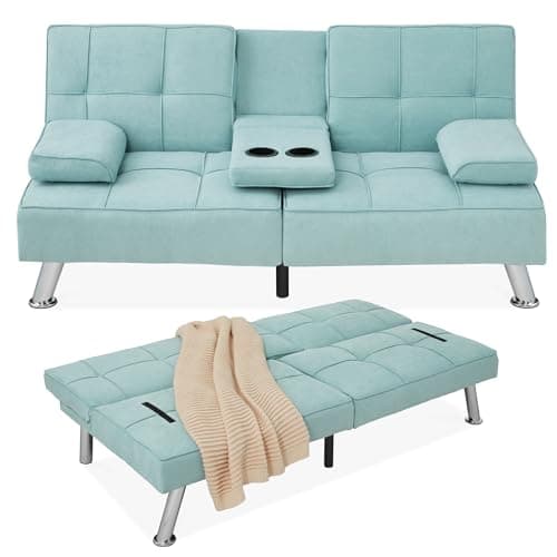 Best Choice Products Gray Linen Modern Folding Futon Reclining Sofa Bed for Apartment/Dorm