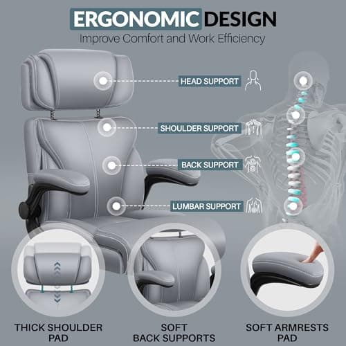 Ergonomic Big and Tall Computer Desk Chair with Retractable Headrest and Flip-up Armrests