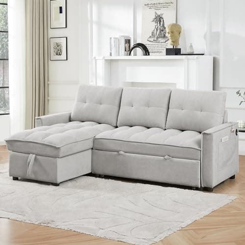 Reversible L-Shaped Sleeper Sofa Couch, Black with Storage & USB Ports
