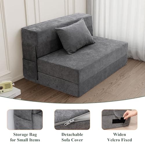 HOMFINE Gray Folding Sofa Bed - Convertible Living Room Sleeper Chair