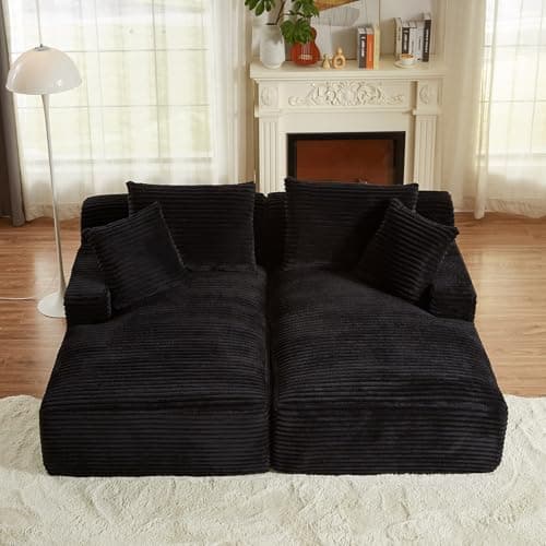 Oversized Dark Grey Corduroy Chaise Lounge Chair, Modern Recliner Sleeper Sofa for Living Room & Bedroom