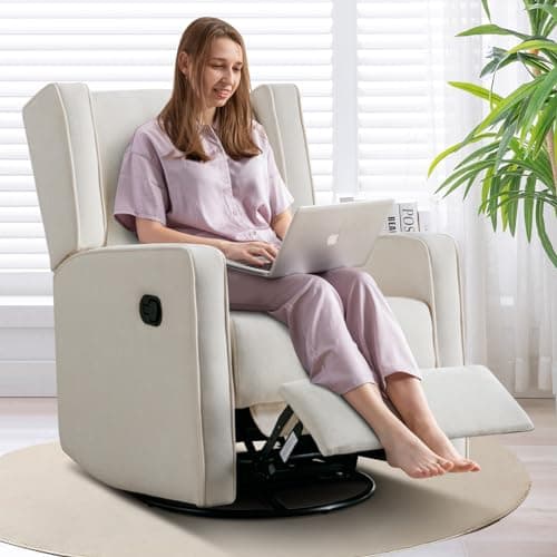 CANMOV White Manual Nursery Rocking Recliner Chair