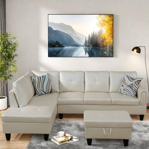 L-Shaped Couch with Chaise, 6 Seat Modern Living Room Sectional in Black/Grey with Storage