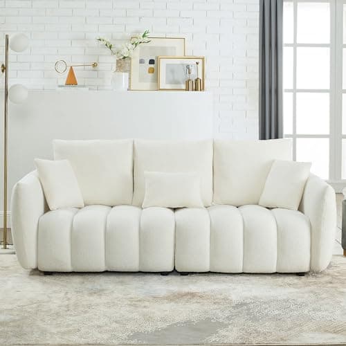 82" Modern Beige Boucle 3-Seater Sofa with 3 Back Pillows for Living Room and Office