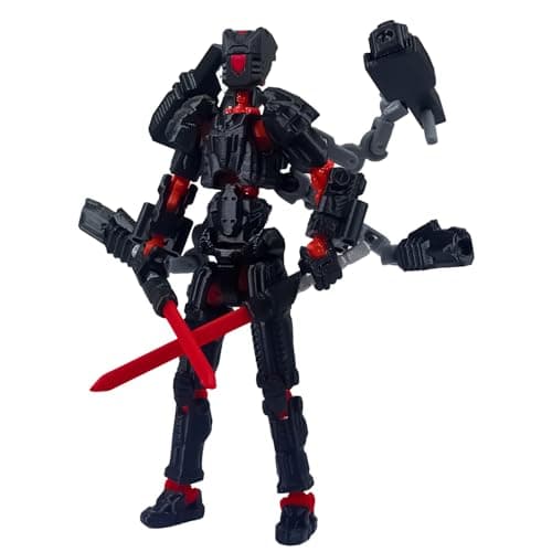 T13 Mission 13 Lucky Action Figures, 3D Printed Desk Toys (Black Red, 5.5")