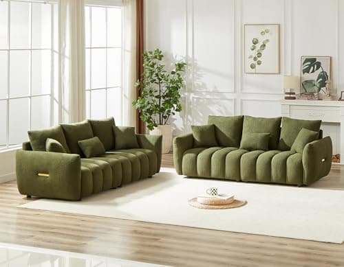 Antetek Oversized Deep Seat Teddy Sofa Set, 2 Pieces Black (82-inch)