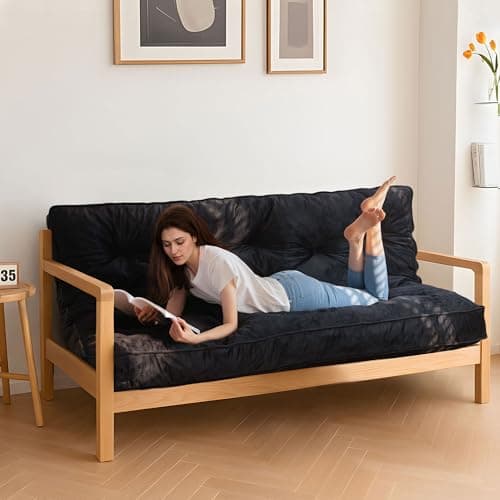 MAXYOYO Full Size Velvet Futon Mattress, Shredded Foam Filling, Black
