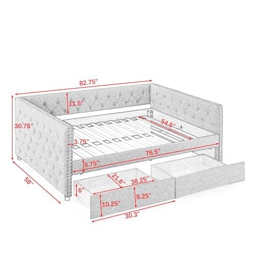 Antetek Upholstered Daybed with Drawers, Button Tufted Sofa Bed Frame, Beige