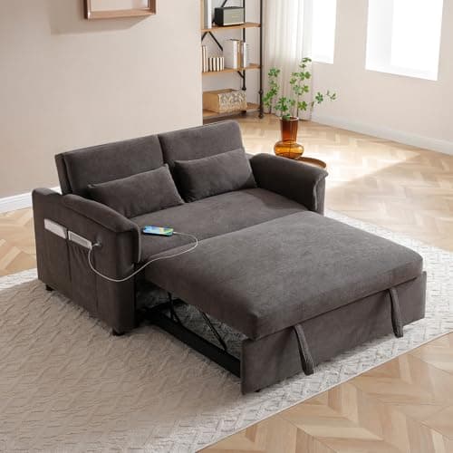 Antetek Grey Comfy Velvet Convertible Sleeper Sofa Bed with Adjustable Backrest