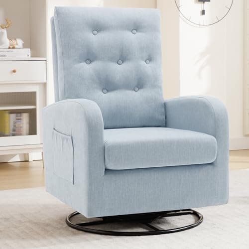 Modern Swivel Glider Rocking Chair with Storage Pocket for Living Room and Nursery White