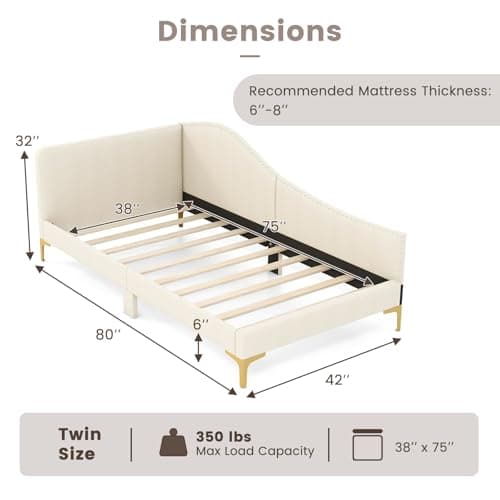 Giantex Beige Rivet-Tufted Twin Daybed with Storage Legs
