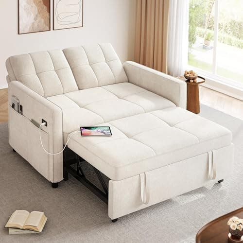 YITAHOME 55" 3-in-1 Convertible Sleeper Sofa with Iron Frame, Beige