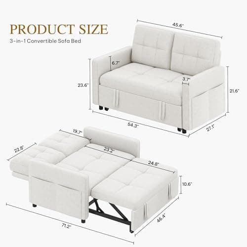 YITAHOME 55" 3-in-1 Convertible Sleeper Sofa with Iron Frame, Beige
