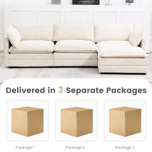 ROWHY Beige Oversized Modular Sectional with Movable Ottoman, 4 Seat L-Shaped Sofa Set