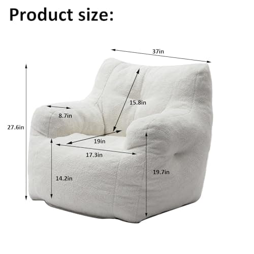 Bean Bag Chairs for Adults and Kids: Fluffy Memory Sponge Sofa with Armrests (White)