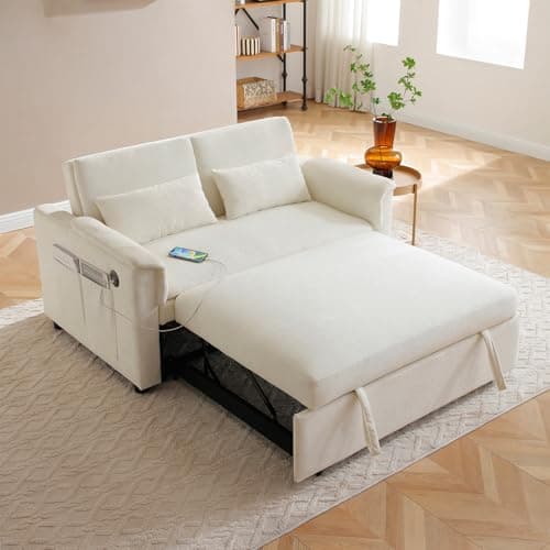 Antetek Grey Comfy Velvet Convertible Sleeper Sofa Bed with Adjustable Backrest