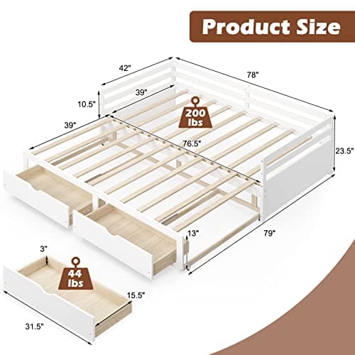 Giantex Extendable Daybed with Storage, Twin to King, White