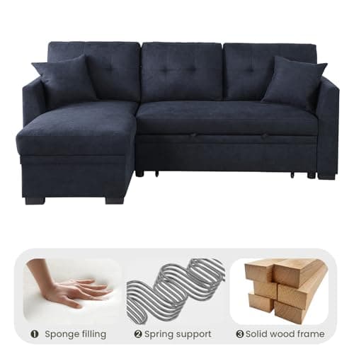 Ink Blue L-Shape Sofa with Storage & Pull-Out Bed USB Ports