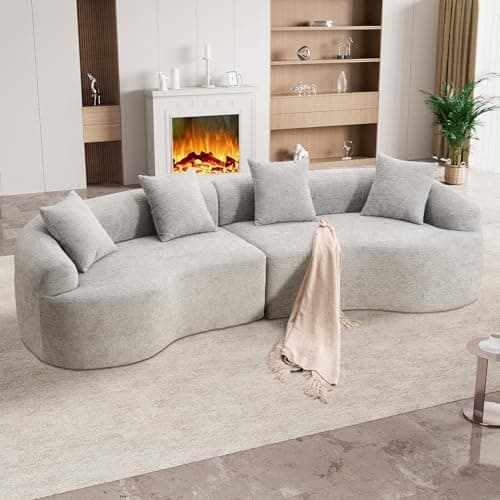 Modern Luxury 110" Oversized Curved Chenille Sectional Sofa, Cream White, No Assembly Needed