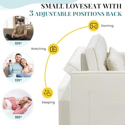 Convertible Sleeper Sofa Bed for Small Living Rooms, Beige Velvet Loveseat Futon Couch with Pullout Bed