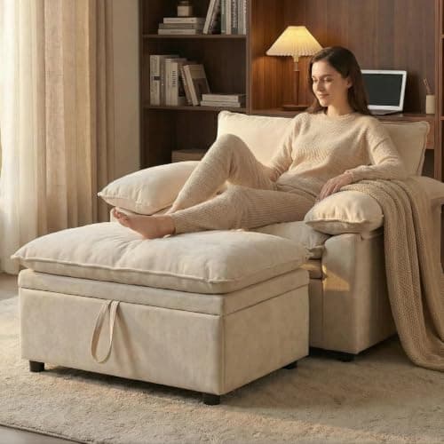 Furnimart Chaise Lounge Chair Indoor, 58 Inch Sleeper Sofa with 2 Throw Pillows, Fluffy Corduroy Loveseat Couch for Living Room, Comfy Oversized Reading Chair, Gray The Forest Stewardship Council