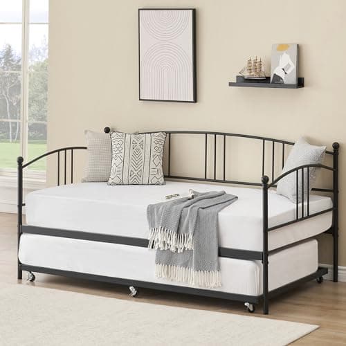 IDEALHOUSE Metal Twin Daybed with Trundle, Black