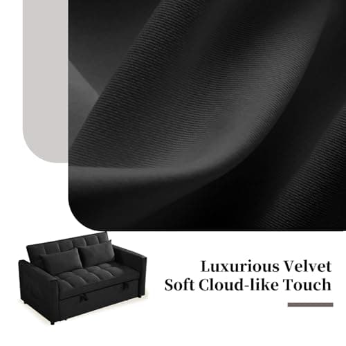 Black Velvet 3-in-1 Couch Bed with Adjustable Backrest