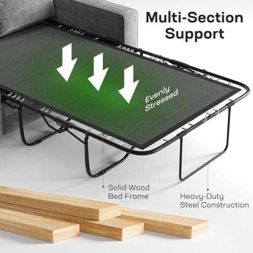 Marsail Full Size Pull Out Sofa Bed with Memory Foam, 2 USB, Grey Chenille Fabric