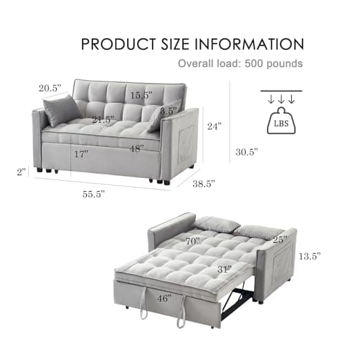 Modern 3-in-1 Futon SofaBed with Storage and Adjustables (Grey)