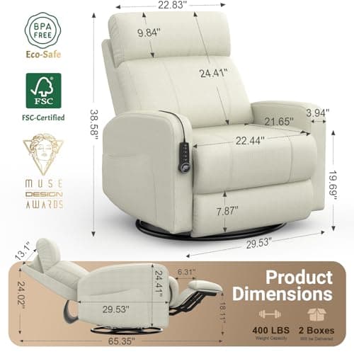 Ivory Power Recliner Glider Chair with USB Ports & Head Support
