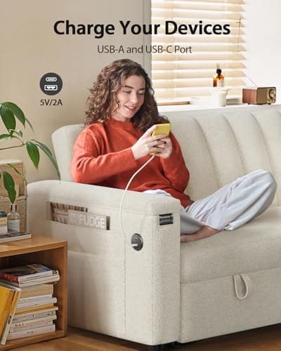 Pipishell 54" Sleeper Sofa Bed with Hidden Table & Charging Ports (Beige)