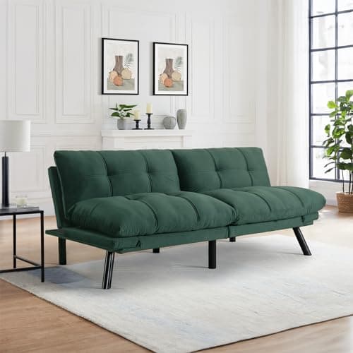 Thick Cushioned 72" L Velvet Futon Couch Bed, Deep Black Reclining Sofa