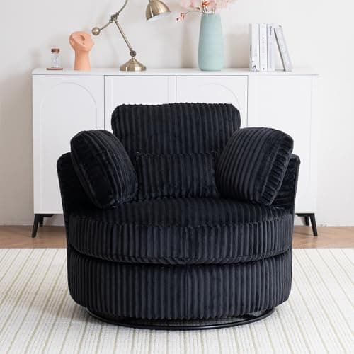 Green 360-Degree Swivel Barrel Chair with Thick Cushion & Throw Pillows