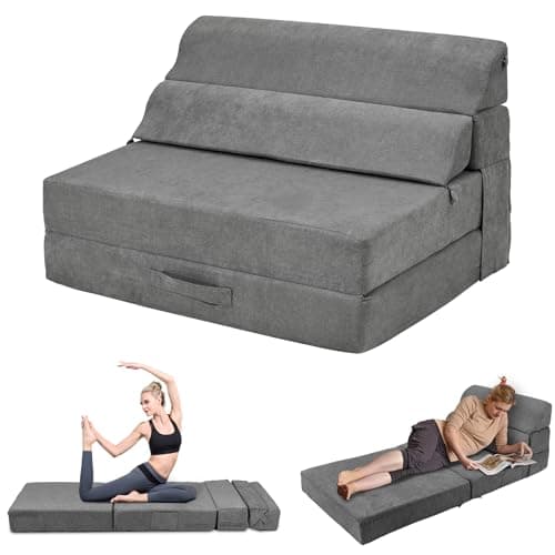 Grey Foldable Sofa Bed - Comfortable Living Room Sleeper Chair Couch