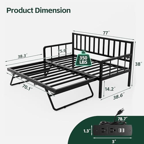 Twin Daybed with Trundle Bed and Charging Station